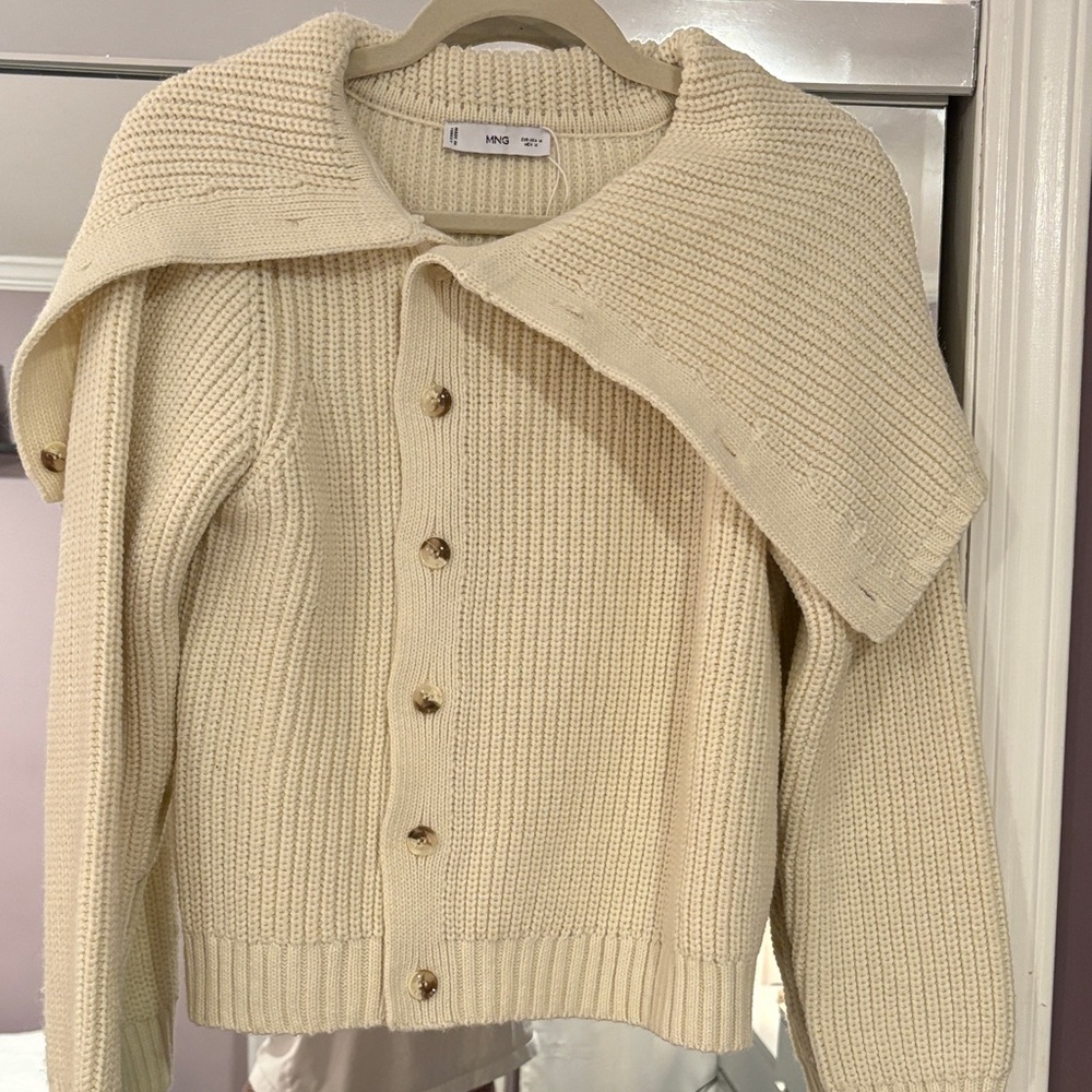 MANGO Off-White Button-Up Cardigan